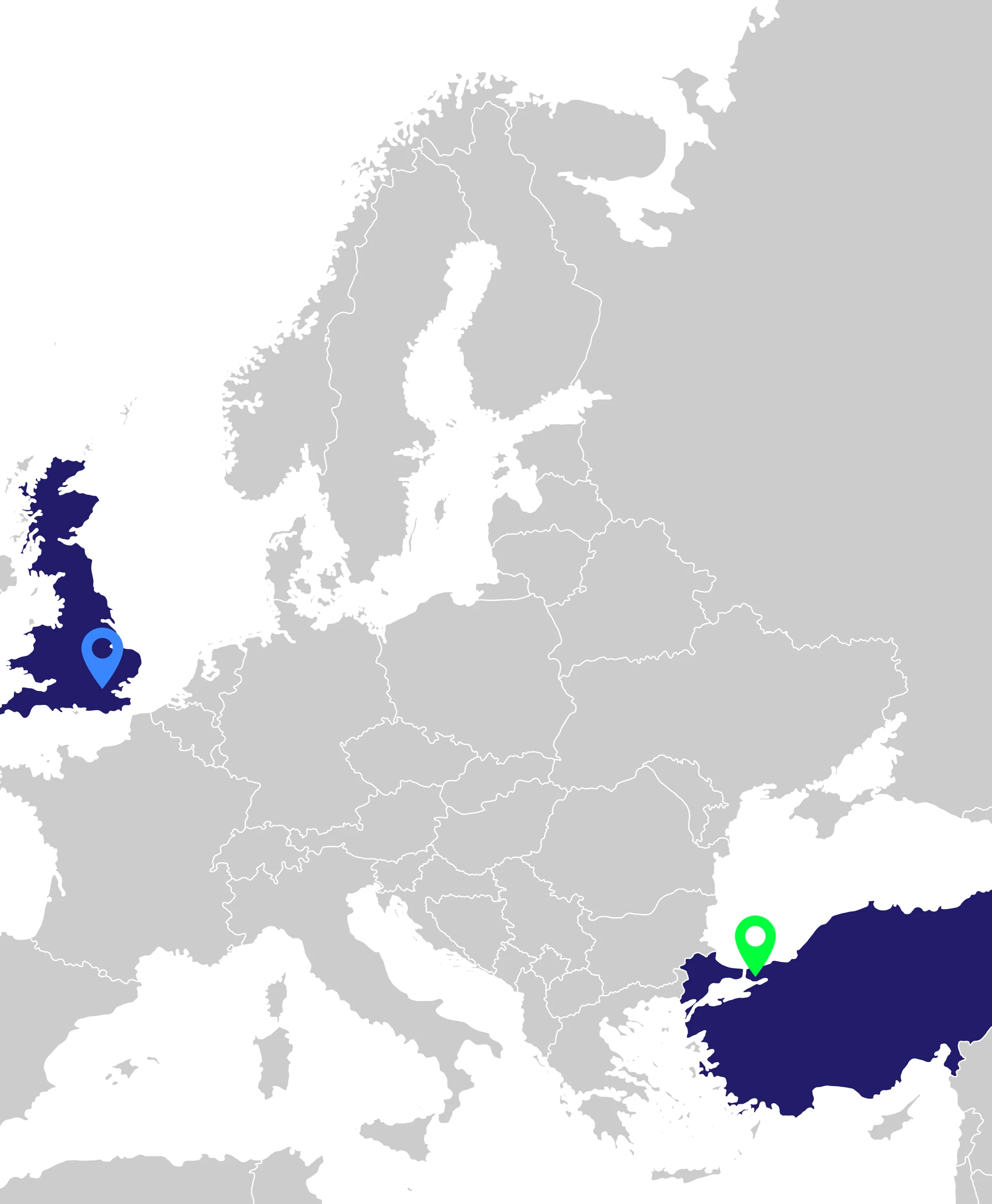 UK and Turkey map